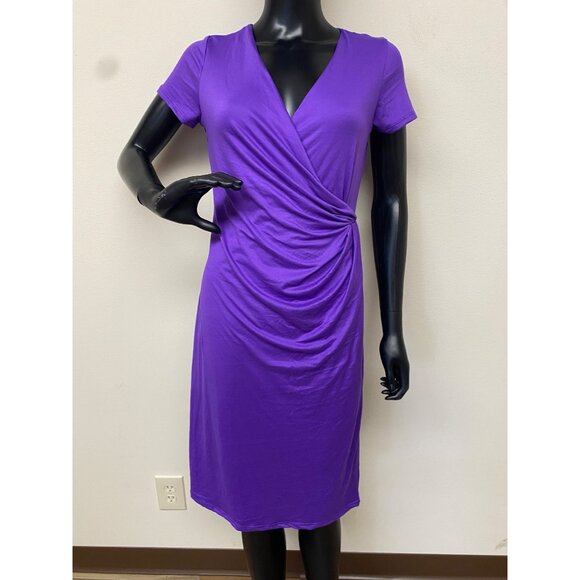 24seven Comfort Apparel Women's Purple Faux Wrap Over Dress Size S NWT - Picture 1 of 6